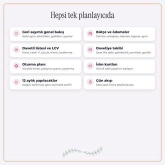 Düğün Planlayıcı – Bütçe, Davetli Listesi, LCV ve Oturma Planı