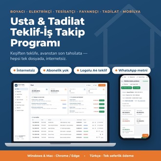 Usta & Tadilat Teklif-İş Takip Programı | Keşif, m² Hesabı, KDV, Tahsilat, Kâr