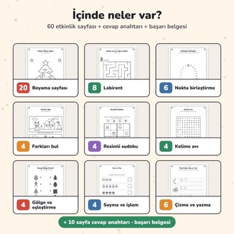 Kış ve Yılbaşı Etkinlik Kitabı – 60 Sayfa (4–8 Yaş)