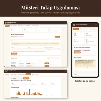 Sadakat Kartı Şablonu 8 Tasarım + Müşteri Takip Uygulaması Kafe Kuaför Berber