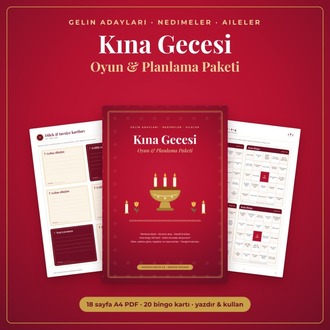 Kına Gecesi Oyun ve Planlama Paketi - Kına Bingo, Davetli, Bütçe, Yazdırılabilir PDF