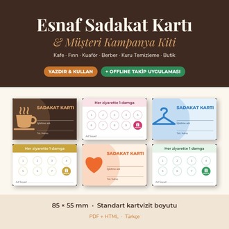 Sadakat Kartı Şablonu 8 Tasarım + Müşteri Takip Uygulaması Kafe Kuaför Berber