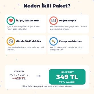 Okula Hazırlık (5–6 Yaş) + 1. Sınıf Okuma Yazma & Matematik İkili Paket (271 s.)