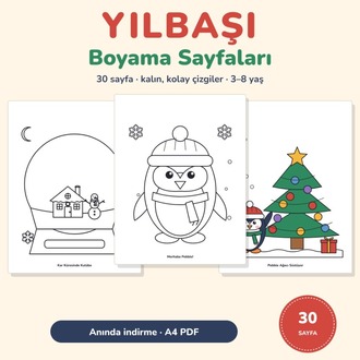 Yılbaşı Boyama Sayfaları – 30 Sayfa (3–8 Yaş) PDF