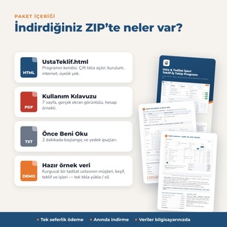 Usta & Tadilat Teklif-İş Takip Programı | Keşif, m² Hesabı, KDV, Tahsilat, Kâr