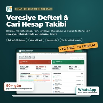 Veresiye Defteri Programı – Cari Hesap, Tahsilat, Vade Takibi | Abonelik Yok