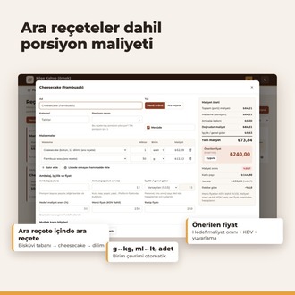 Reçete Maliyet ve Menü Fiyatlama Programı – Kafe, Restoran, Pastane
