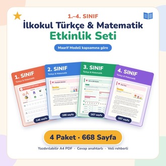 1-4. Sınıf Türkçe & Matematik Etkinlik Seti – 4 Paket, 668 Sayfa PDF