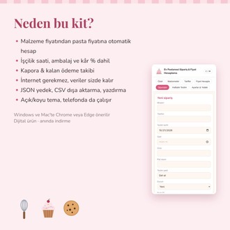 Ev Pastanesi Sipariş Formu ve Pasta Fiyat Hesaplama Kiti | Dijital