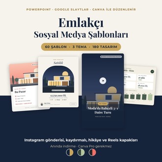 Emlakçı Sosyal Medya Şablon Paketi – 60 Düzenlenebilir Instagram Gönderi ve Hikâye