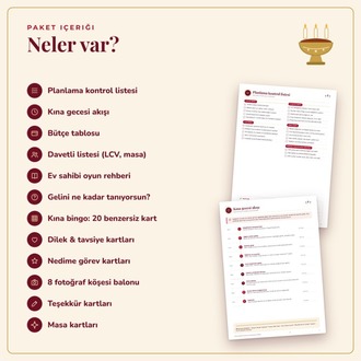 Kına Gecesi Oyun ve Planlama Paketi - Kına Bingo, Davetli, Bütçe, Yazdırılabilir PDF