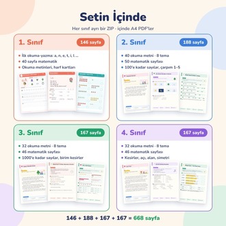 1-4. Sınıf Türkçe & Matematik Etkinlik Seti – 4 Paket, 668 Sayfa PDF