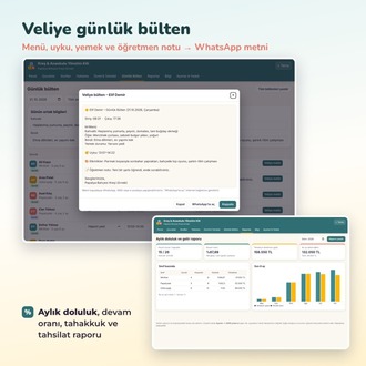 Kreş & Anaokulu Yönetim Kiti | Yoklama, Ücret Takibi, Veli Bülteni, 20 Form