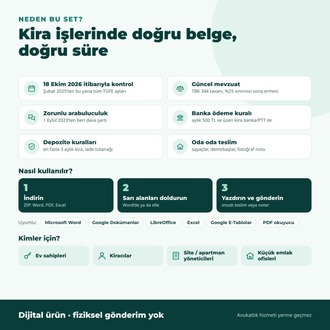 Ev Sahibi & Kiracı Belge Seti 2026 – Kira Artış Hesaplayıcı Excel + 9 Word/PDF Belge
