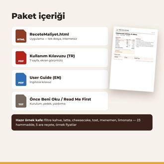 Reçete Maliyet ve Menü Fiyatlama Programı – Kafe, Restoran, Pastane