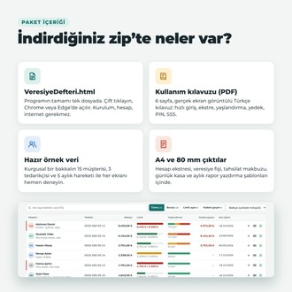 Veresiye Defteri Programı – Cari Hesap, Tahsilat, Vade Takibi | Abonelik Yok