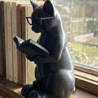 Entellektüel Kedi Figürü – Kitap Okuyan Kedi Dekoratif Biblo