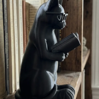 Entellektüel Kedi Figürü – Kitap Okuyan Kedi Dekoratif Biblo