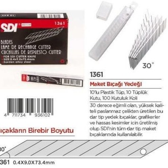 SDI 30 Derece Açılı Dar Maket Bıçağı Yedeği 100'lü 1361