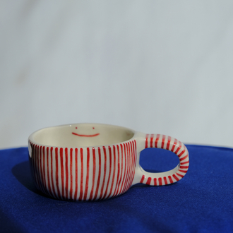 Kırmızı çizgili smile stoneware mug 