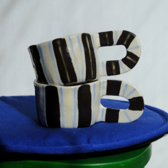 Stoneware çizgili mug