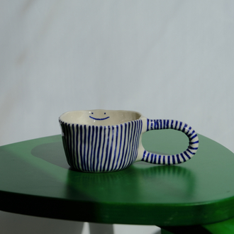 Mavi çizgili stoneware smile mug