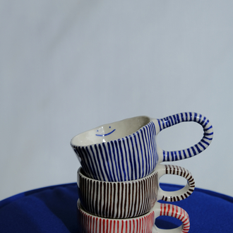 Mavi çizgili stoneware smile mug