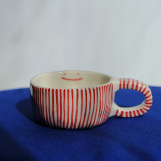 Kırmızı çizgili smile stoneware mug 