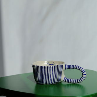 Mavi çizgili stoneware smile mug