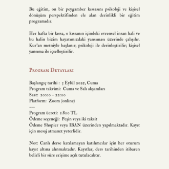 Peygamber Kıssalarıyla Kendilik İnşası - Eylül Ayı