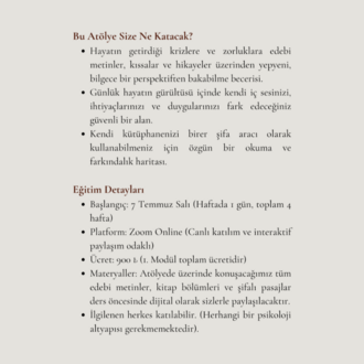 Bibliyoterapi ve Öyküsel Şifa Eğitim Programı - Temmuz Ayı