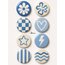 8 li Set-7 Mavi Beyaz Rozet Seti Çiçek Kalp Yıldız Dama Dalga Desenli Broş Pin