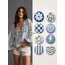 8 li Set-7 Mavi Beyaz Rozet Seti Çiçek Kalp Yıldız Dama Dalga Desenli Broş Pin