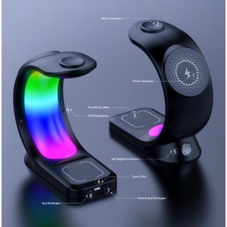 S-Link Sl-Cw20 Siyah Telefon, Saat, Kulaklık Uyumlu 15W Rgb Kablosuz Şarj Cihazı