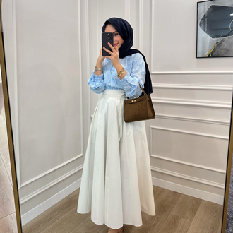 Çift Kemerli Volanlı Poplin Etek