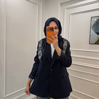 Fular Detaylı Tek Düğme Blazer Ceket (LACİVERT)