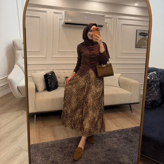 Premium Leopar Desenli Şifon Etek
