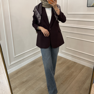 Fular Detaylı Tek Düğme Blazer Ceket (MÜRDÜM)