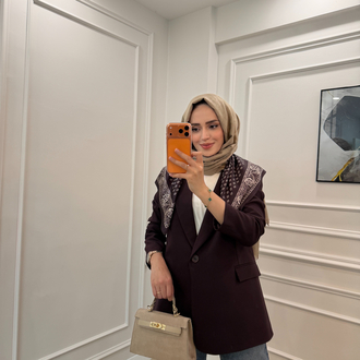 Fular Detaylı Tek Düğme Blazer Ceket (MÜRDÜM)