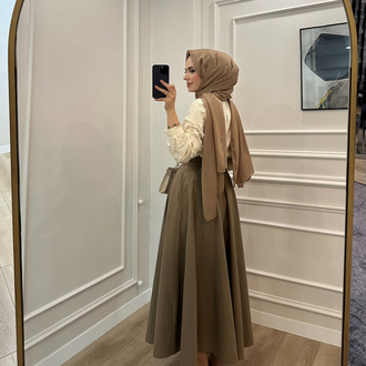 Çift Kemerli Volanlı Poplin Etek 