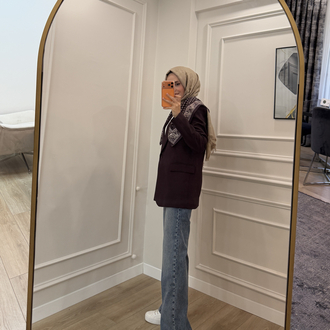 Fular Detaylı Tek Düğme Blazer Ceket (MÜRDÜM)