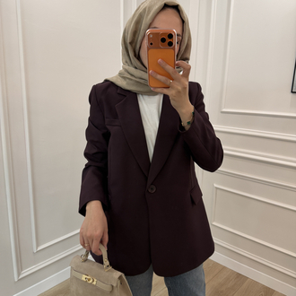 Fular Detaylı Tek Düğme Blazer Ceket (MÜRDÜM)