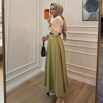 Parçalı Poplin Etek 