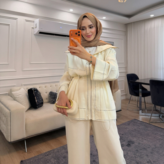 (ÖN SİPARİŞ) TASARIM TAŞLI TENSEL TAKIM (EKRU)