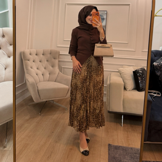 Premium Leopar Desenli Şifon Etek