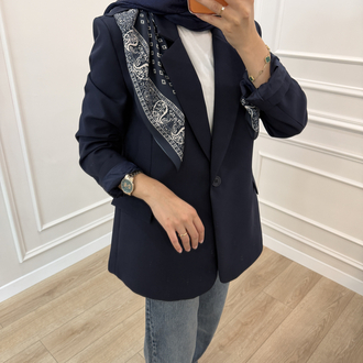 Fular Detaylı Tek Düğme Blazer Ceket (LACİVERT)