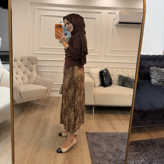 Premium Leopar Desenli Şifon Etek
