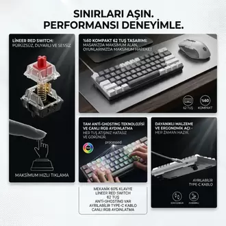 Sarftech T60W+WB Mekanik RGB Klavye