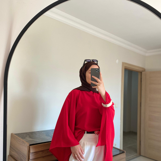 Krep kırmızı bluz