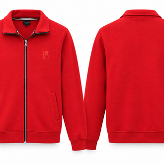 Kırmızı Fermuarlı Dik Yaka Sweatshirt